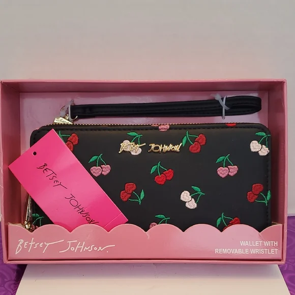 Betsey Johnson Black Wallet with Cherry Embroidery - Picture 1 of 2